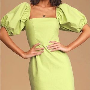 Lulus Lime Green Puff Sleeve Mini Dress